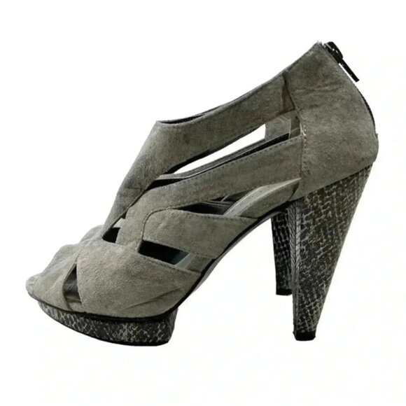 Attitude Strappy Chunky Platform Heels Caged Open Toe Shoe Y2K Faux Suede Grey 7 - Picture 5 of 15